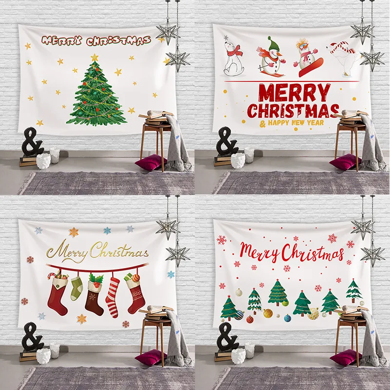 Christmas Tree Pine Tapestry Home Wall Decorative Cloth Background Wall Hanging Cloth Snowman Holiday Background Cloth