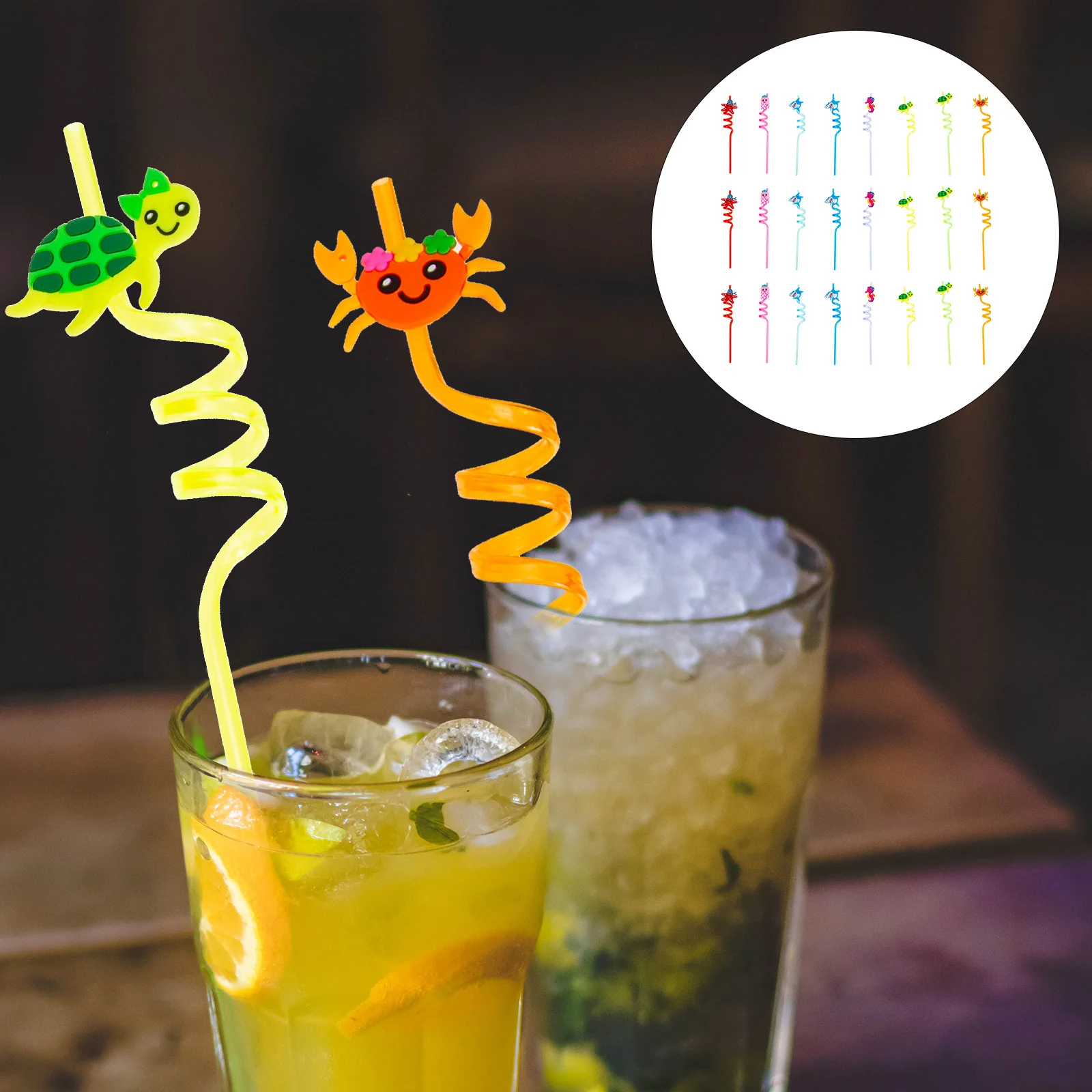 

24 шт., пластиковые крутящиеся зеркальные соломинки в морском стиле