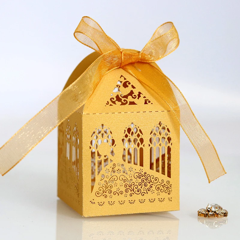 

50Pcs Laser Cut Candy Box Church Wedding Bride Princess Box Cookie Packaging Bag Party Decorations Supplies Gift Container Box