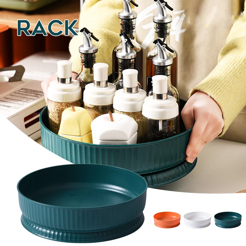 

360 Degree Rotating Spice Organizer Round PP Swivel Food Storage Container with Raised Edge for Kitchen Bathroom DCS