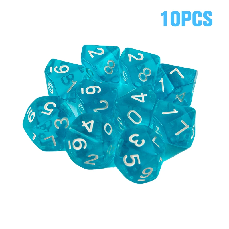

New 10PCS 10-Sided 0-9 Transparent Digital Dice Teaching Dice Teaching Tool Sieve Sided Polyhedral Plastic Table Top Game
