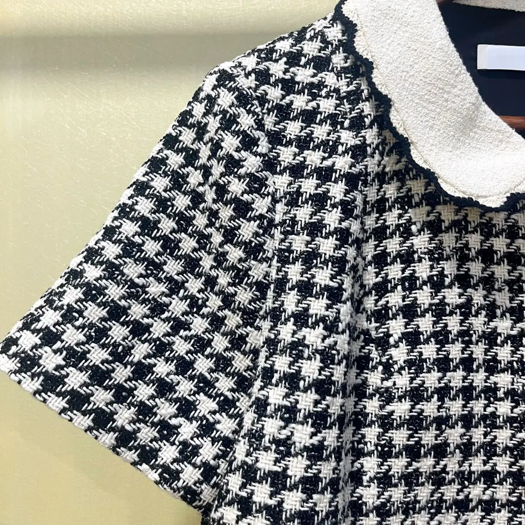 

Новинка 2022, Ранняя осень, темпераментное клетчатое платье с воротником в виде тысячи птиц, имитация двух джинсов