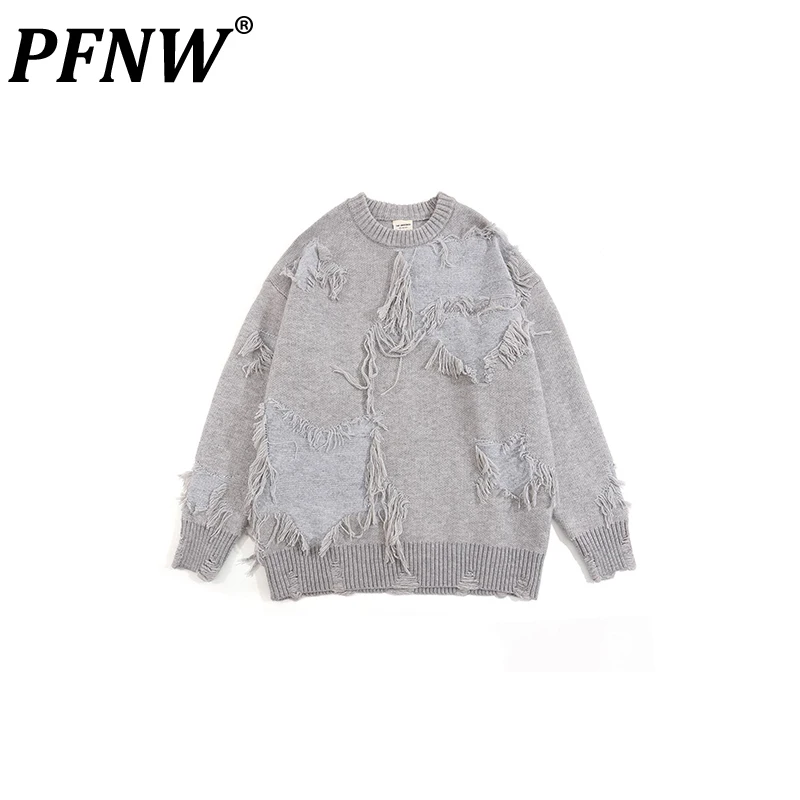 

PFNW American Style Tattered Tassel Round Neck Sweater Niche Design Loose Fit Casual Versatile Knit For Men And Women 12Z4822