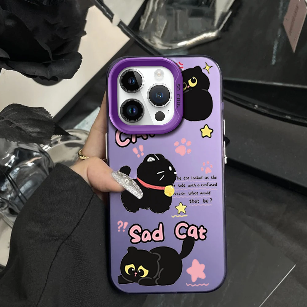 Чехол для телефона с мультяшным грустным котом iPhone 16 12 13 14 15 Pro Max Plus цветной