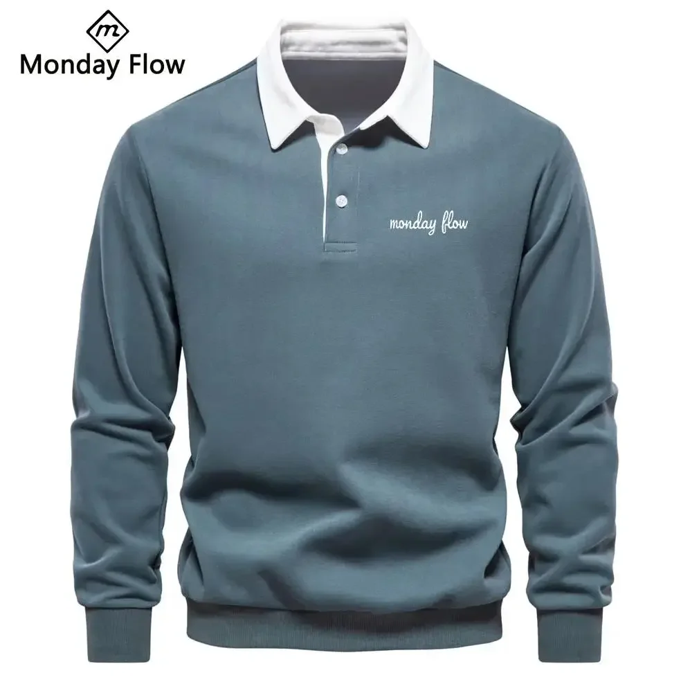 Мужская зимняя футболка с длинным рукавом и воротником-поло