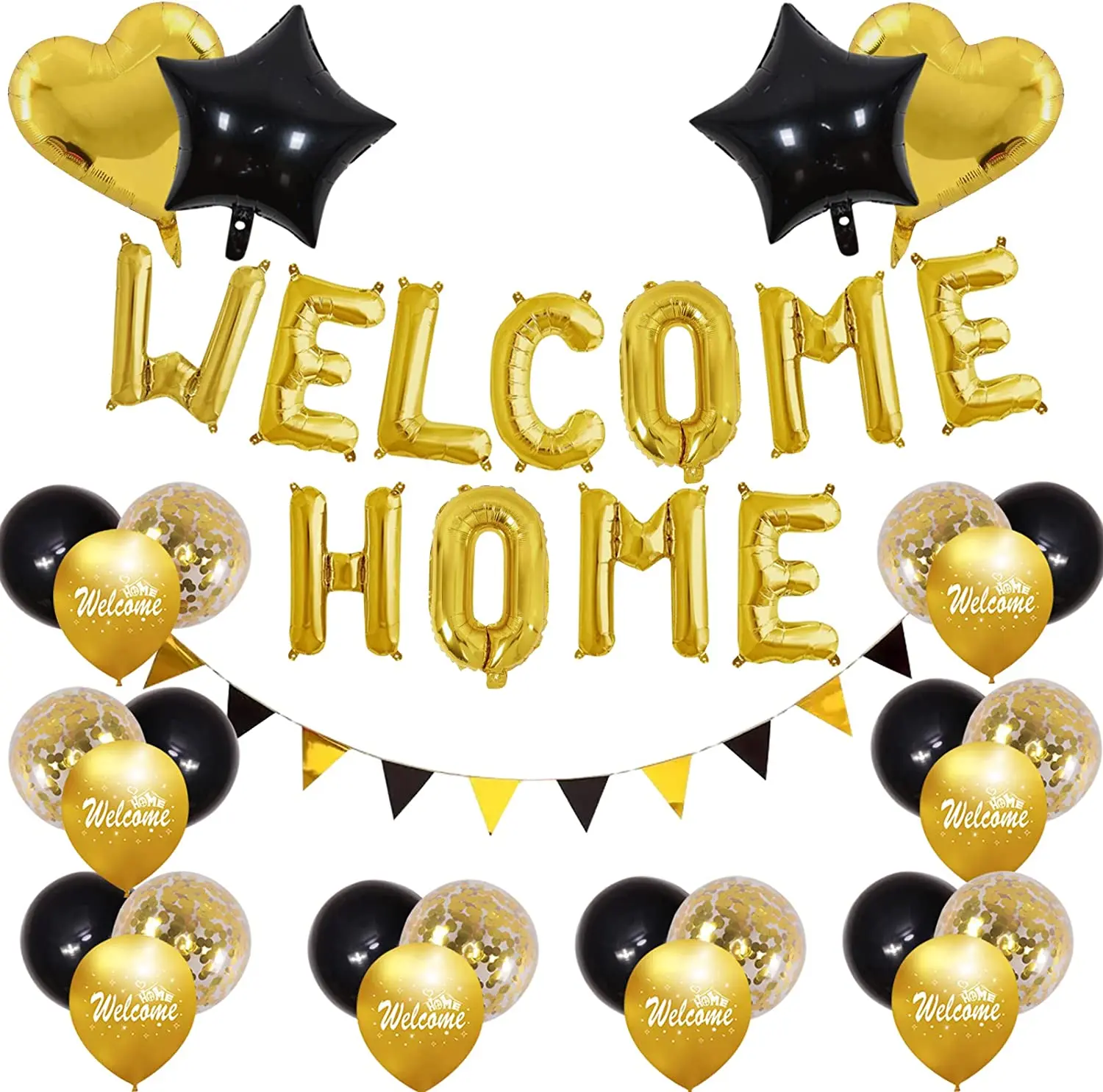 

Welcome Home Decorations Black Gold Welcome Home Balloon Banner Triangle Flag Homecoming Supplies Family Party Decorations