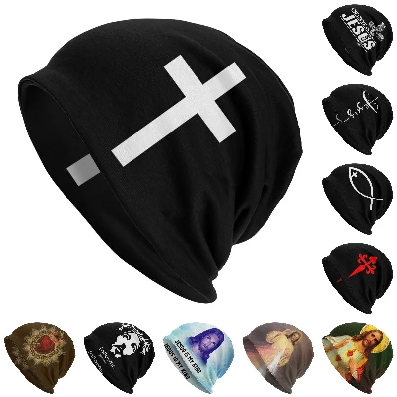 Classic Jesus Cross Bonnet Cap Femme Knitting Hat For Women Men Winter Warm Christian Religious Faith Skullies Beanies Caps 1