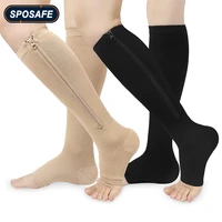 2pcspair zipper compression socks calf open toe compression stockings for women men walking running cycling and sports