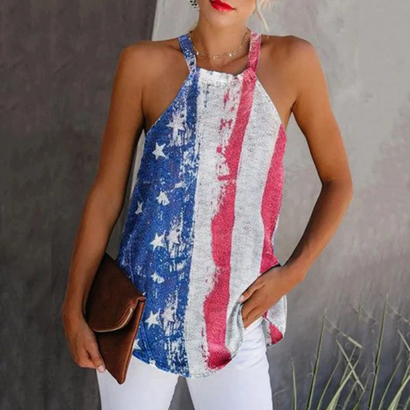 

July 4th Independence Day Flag Color Vest Tanks Girl Maid Summer Fashion Casual Sleeveless T-Shirt Women Camis Waistcoat Lady