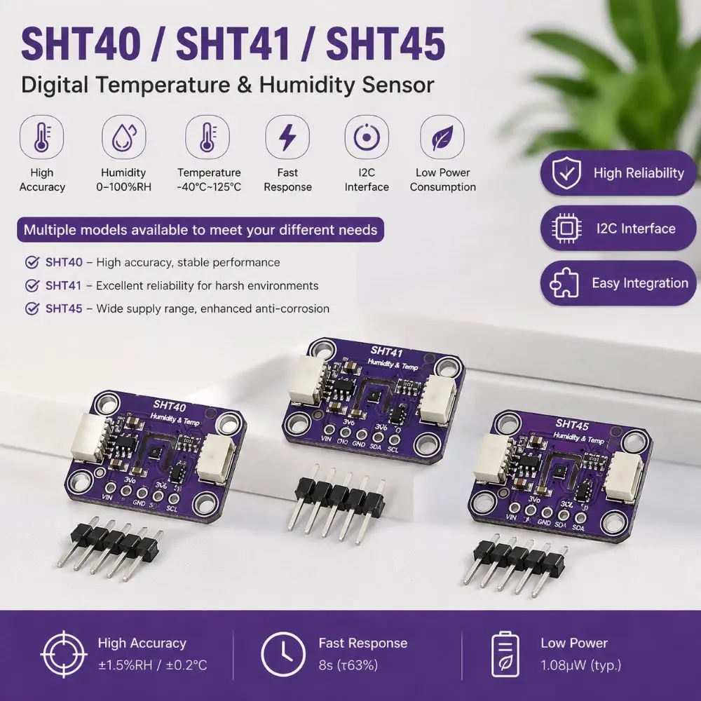 Фото Модуль измерения температуры и влажности SHT40 SHT41 SHT45 IIC I2C 3.3V-5V, датчик влажности с низким энергопотреблением для QWIIC №4