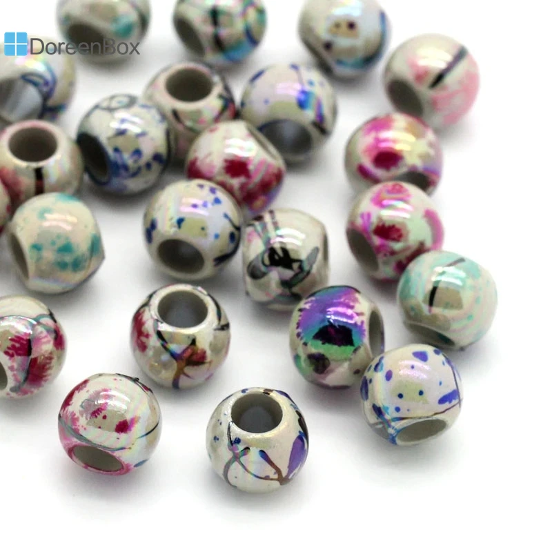 500 PCs Doreen Box Acrylic Spacer Beads Round Mixed AB Color Drawbench 8mm For DIY Jewelry Making Findings Wholesale,Hole: 4mm
