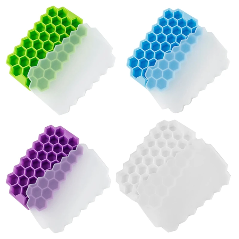 

8-Pack Multicolor 37-Cavity Honeycomb Ice Cube Trays Ice Box Molds With Removable Lids