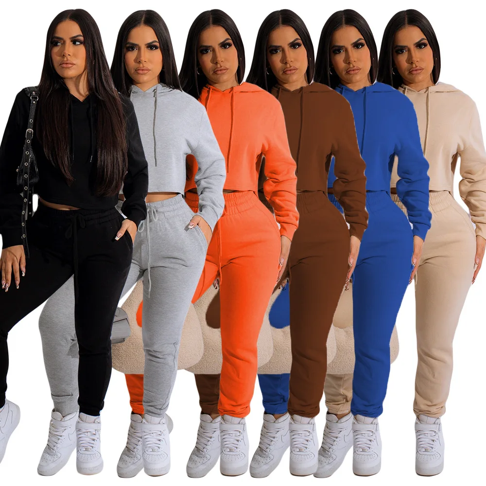 

Casual Women Tracksuit Two Piece Set Hooded Drawstring Shirt + Long Pants Sportsuit Matching Set Clothes For Women Outfit
