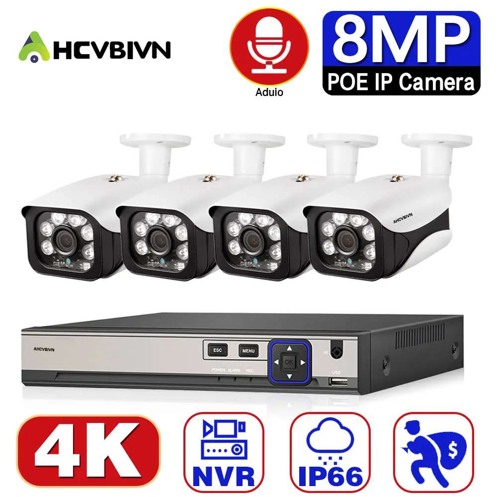 

Комплект камер видеонаблюдения 8-мегапиксельная система видеонаблюдения 4 канала 4K POE NVR комплект Outdoot POE IP Bullet система безопасности H.265 XMEYE