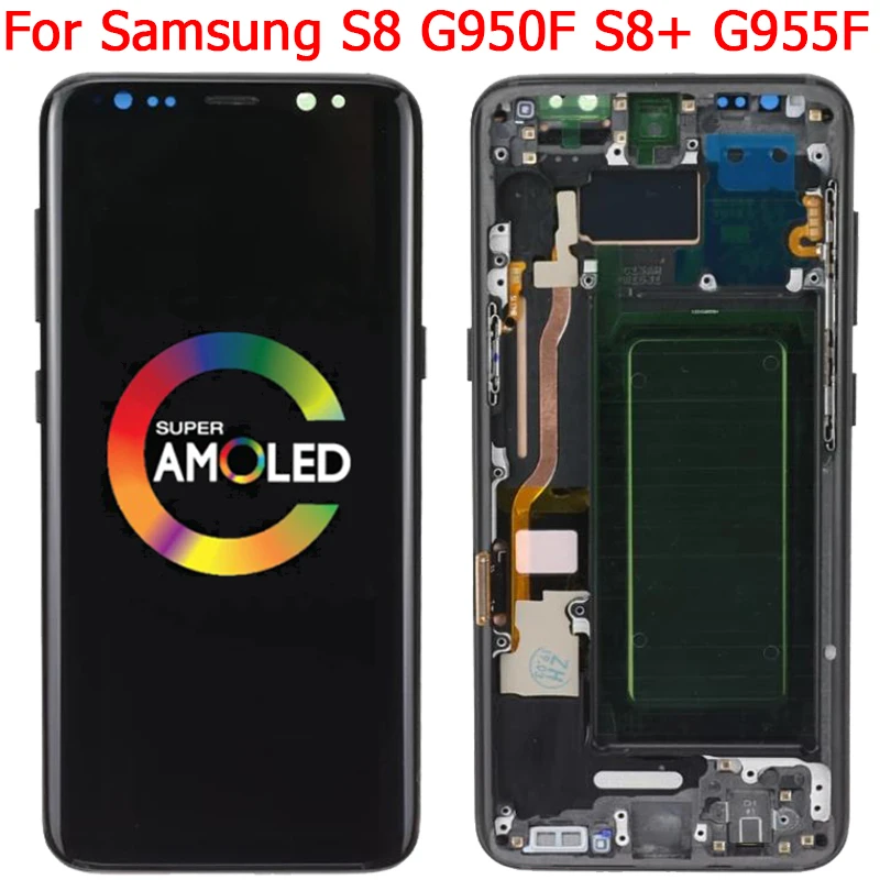 Tanie Oryginalny Do Samsung Galaxy S8 Plus Rama Wyświetlacza Super Amoled S8 G950F G950FN G955F/DS Ekran Dotykowy LCD Naprawa Części Digitizer