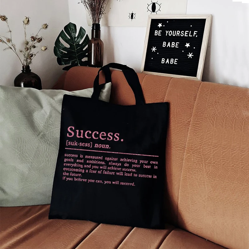 

Success Definition Canvas Bag Inspirational Quotes Prints Shopping Bags Letter Motivational Bag Tote Eco Friendly Products M