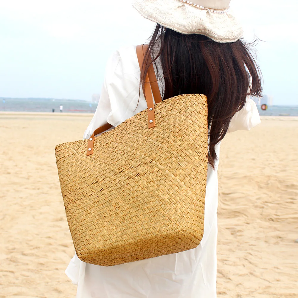 

Handmade Wicker Straw Bag Travel Beach Shoulder Bags for Women Bohemian Rattan Basket Bag Bucket Handbags Shopper Purses Tote