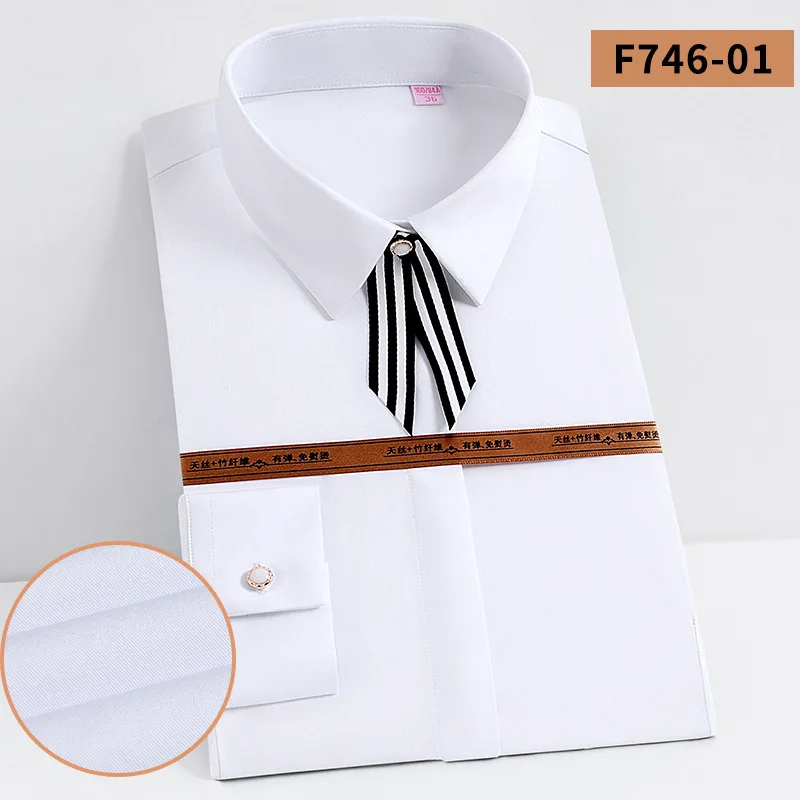 Shirt Women's Wrinkle-resistant Bamboo Fiber Long Sleeve Women's Summer Slimming Women's Professional Shirt  Slimming Overalls