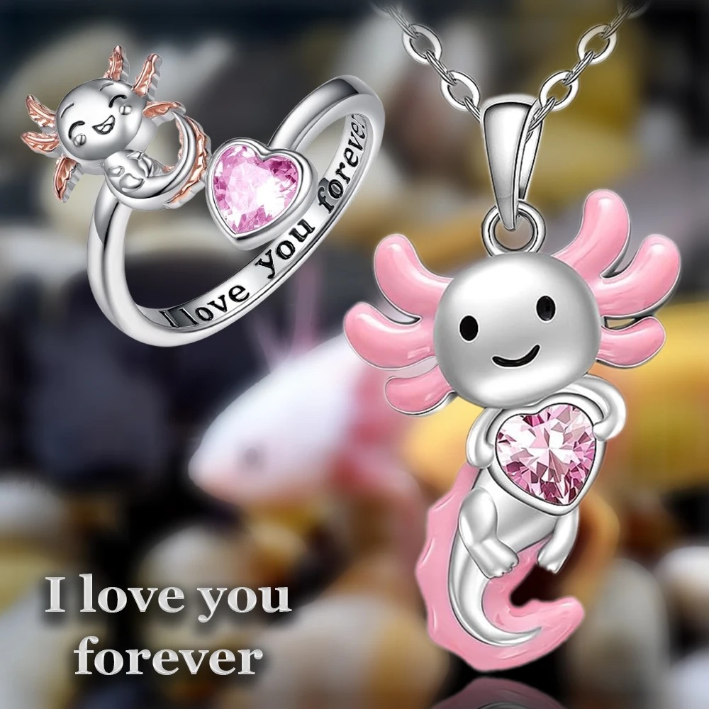 2 шт./компл. милый и игривый розовый кристалл саламандра кулон ожерелье