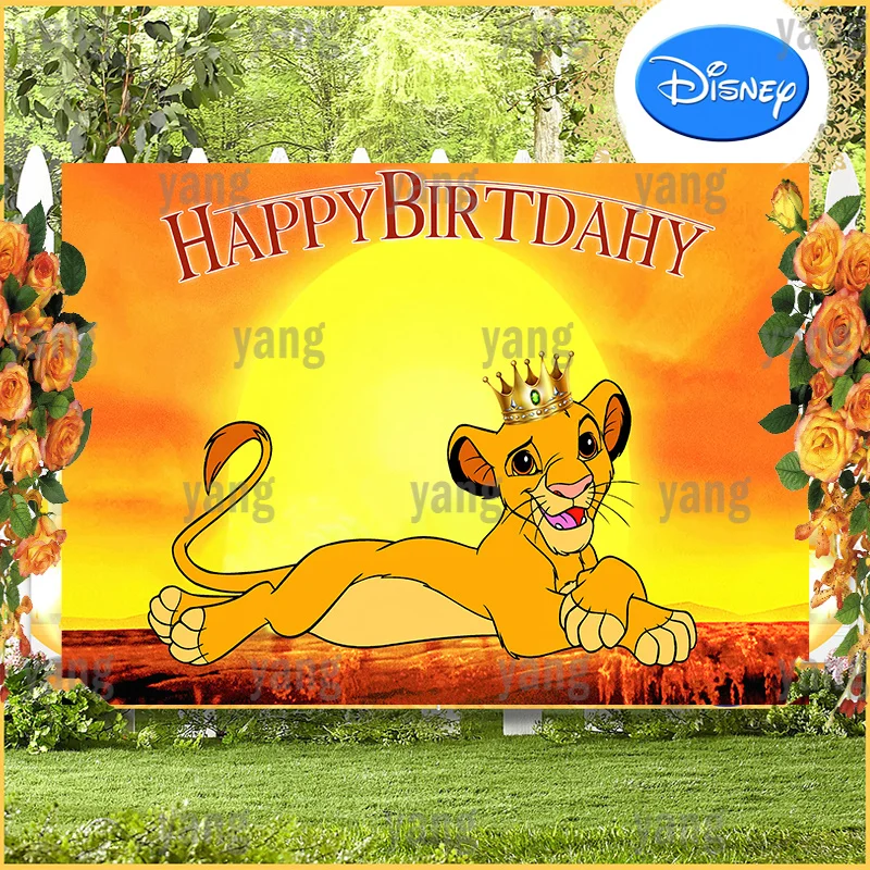 

Lovely Custom Cartoon Disney Lion King Crowm Baby Simba Birthday Party Decoration Golden Sunset Backdrop Photography Background