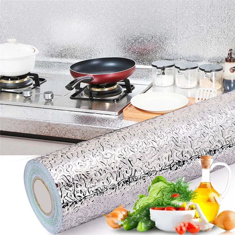

Nano Film for Kitchen Wall Stickers Oil Proof Waterproof Self-adhesive Wallpaper Aluminum Foil Stickers Stove Cabinet Decor Art