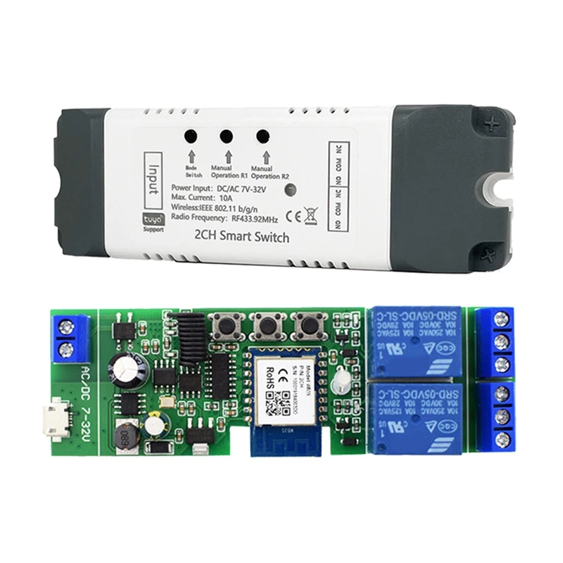 

1 PCS Tuya Smart Wifi Switch Relay Module 2 CH AC/DC 7-32V RF/APP Wireless Remote Control For Alexa Google Home