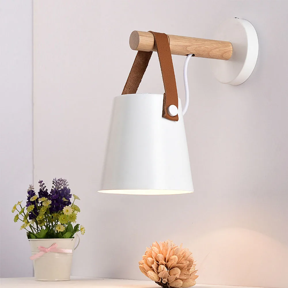 

Retro Wooden Leather Belt Wall Lamp Modern Creative Bedside Bedroom Lamp Nordic Macaron Lighting for Corridor Living Room