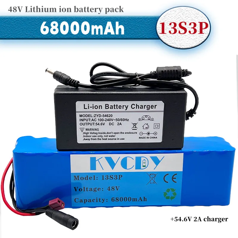 

2022 100% 13S3P 48v 68Ah 1000watt 18650 Battery Pack Li-ion 54.6v E-bike Electric Bicycle Battery Scooter with 25A Discharge BMS