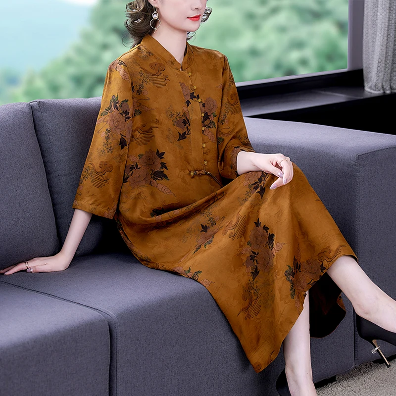 

Платье xiangyun из искусственного шелка, весеннее женское Брендовое высококачественное платье с аутентичным цветком, новинка, свободное тонко...