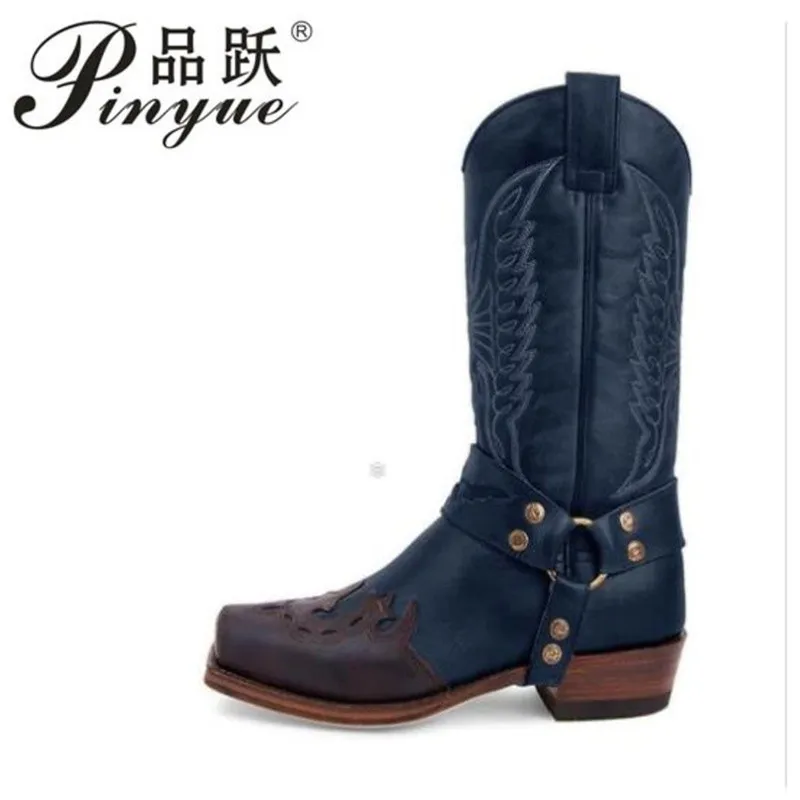 Мужские кожаные ботинки на низком каблуке с вышивкой размеры 38-48