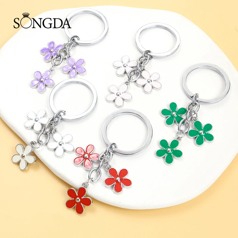 

Sweet Enamel Keychain Cartoon Sakura Key Rings Colourful Flowers Plant Key Chains For Women Girls Handbag Accessorie DIY Jewelry