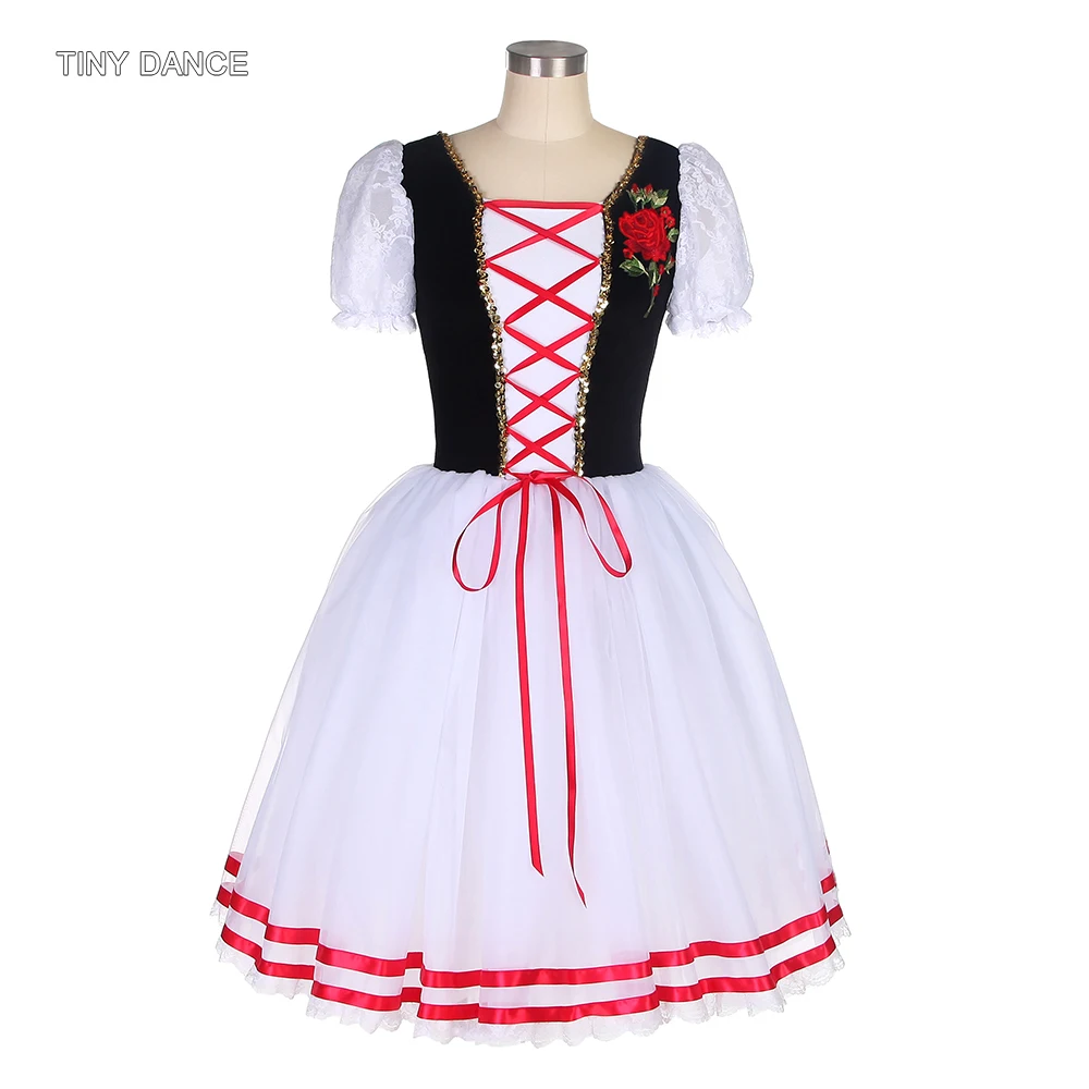 Испанское платье с коротким рукавом балетная танцевальная пачка 2 рядами Красной