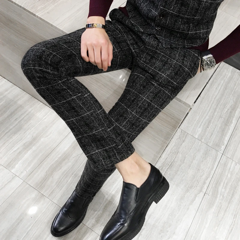 

Quality And Groom Pants Dress Wedding Business High Suit Pants Fashion Dress Trousers Male Suit Thick Grid Mens Party Boutique