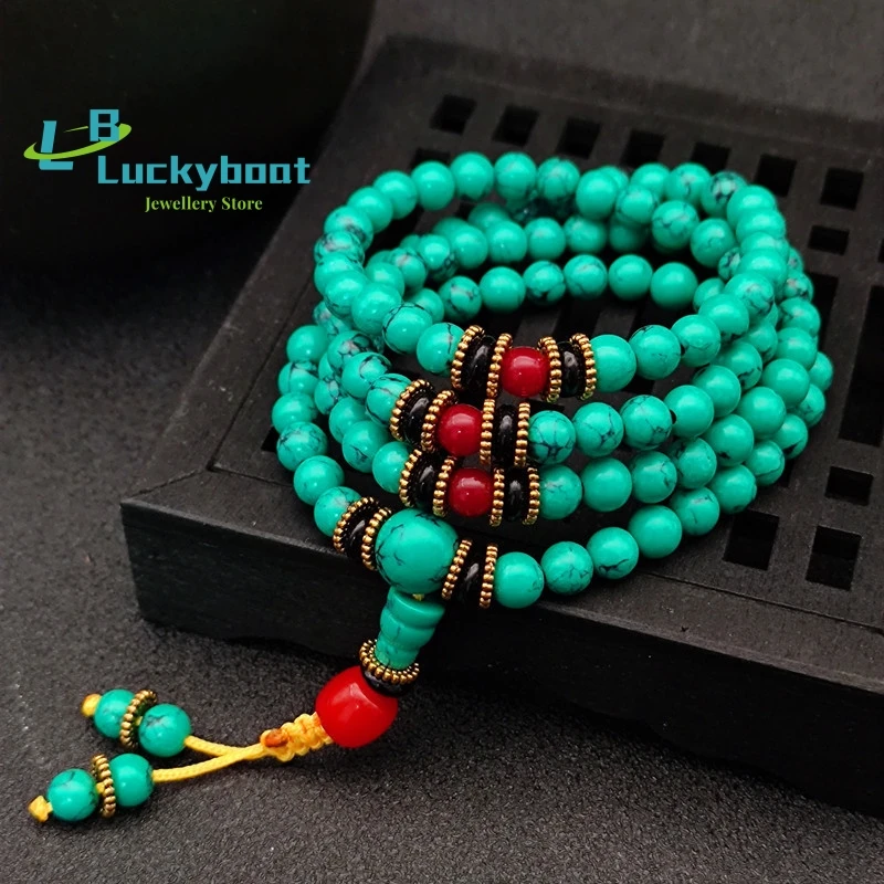 

Natural Green Turquoise Hand Carved 6 Mm 108 Beads Bracelet Fashion Boutique Jewelry Men's And Women's Turquoise Bracelets