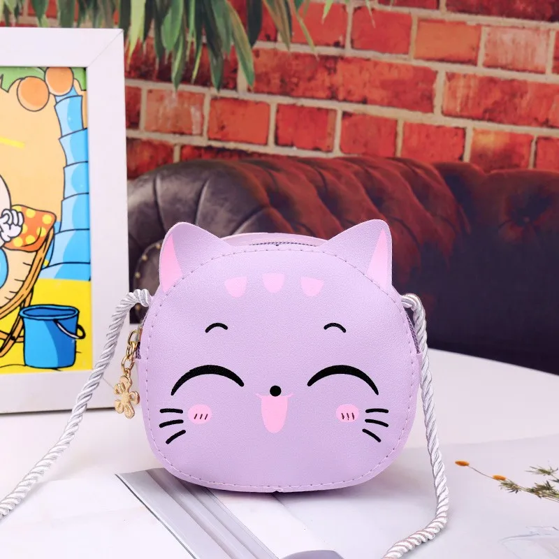 Mini Crossbody Bag for Children Cute Cartoon Cat Baby Girls Shoulder Bags PU Leather Boys Kids Small Coin Purse Handbags Wallet
