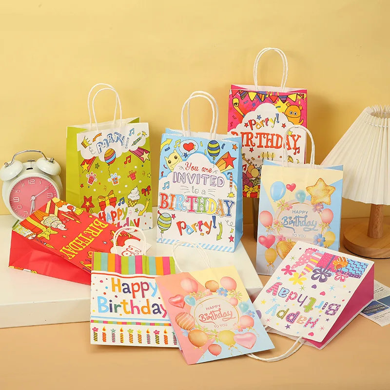 12pcs Happy Birthday Paper Handbag Candy Gifts Packing Bags Boy Girl Birthday Party Decoration Anniversary Baby Shower Supplies