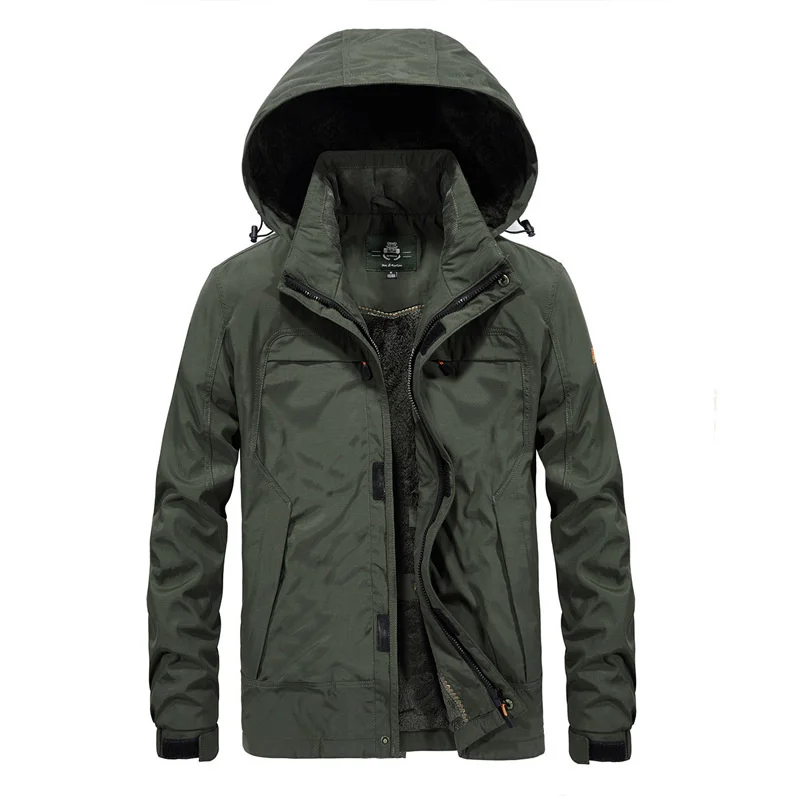 

Outdoor Men's Jacket Hooded Winter Clothes Thickened Warm Men's Clothes Middle-aged and Elderly Chek Windbreaker