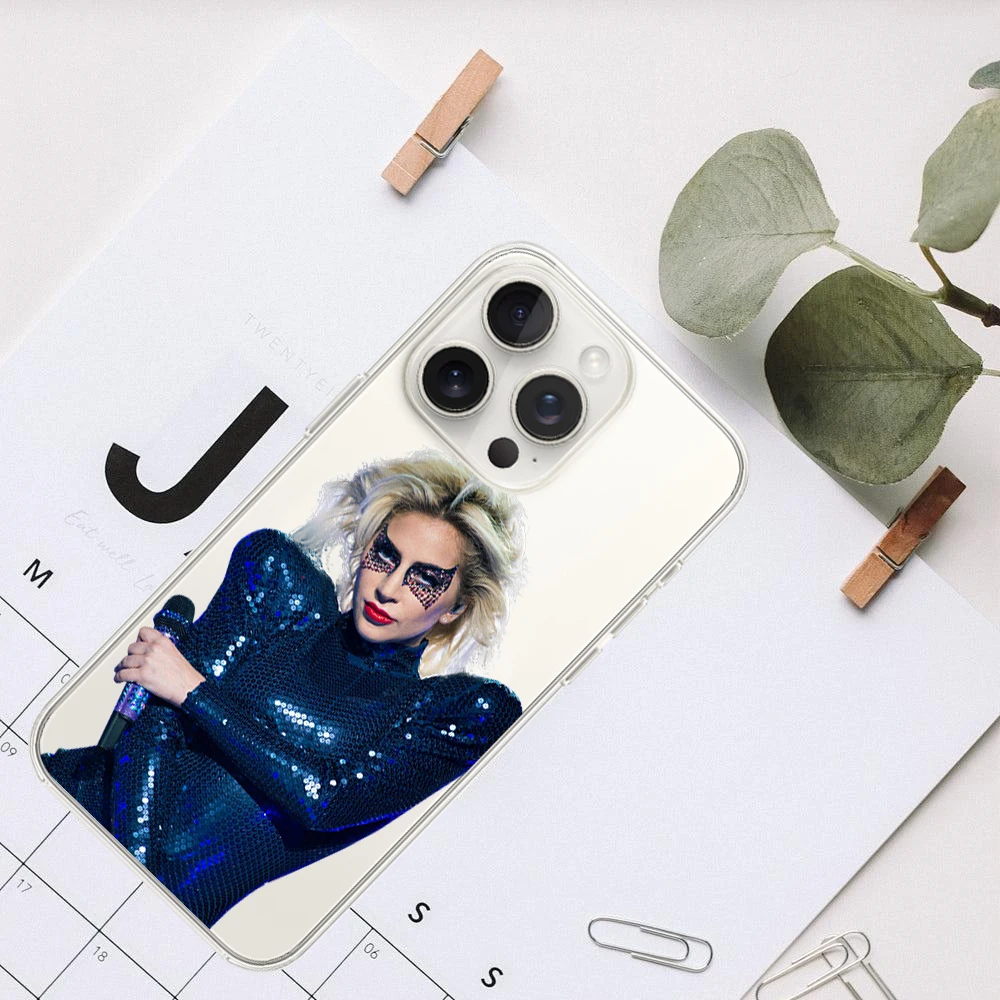L-Lady Singer G-Gaga Phone Case for iPhone 12 11 13 14 15 16 Max Pro Plus Transparent Cover