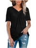 Womens Short Sleeve V Neck Solid T Shirt Tops for Summer 2
