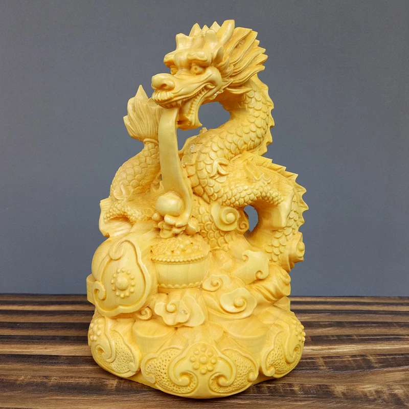 

Статуэтка «Счастливый дракон» из цельной древесины, статуэтка «панорамная игра» из бусин, деревянная скульптура ручной работы, украшение д...