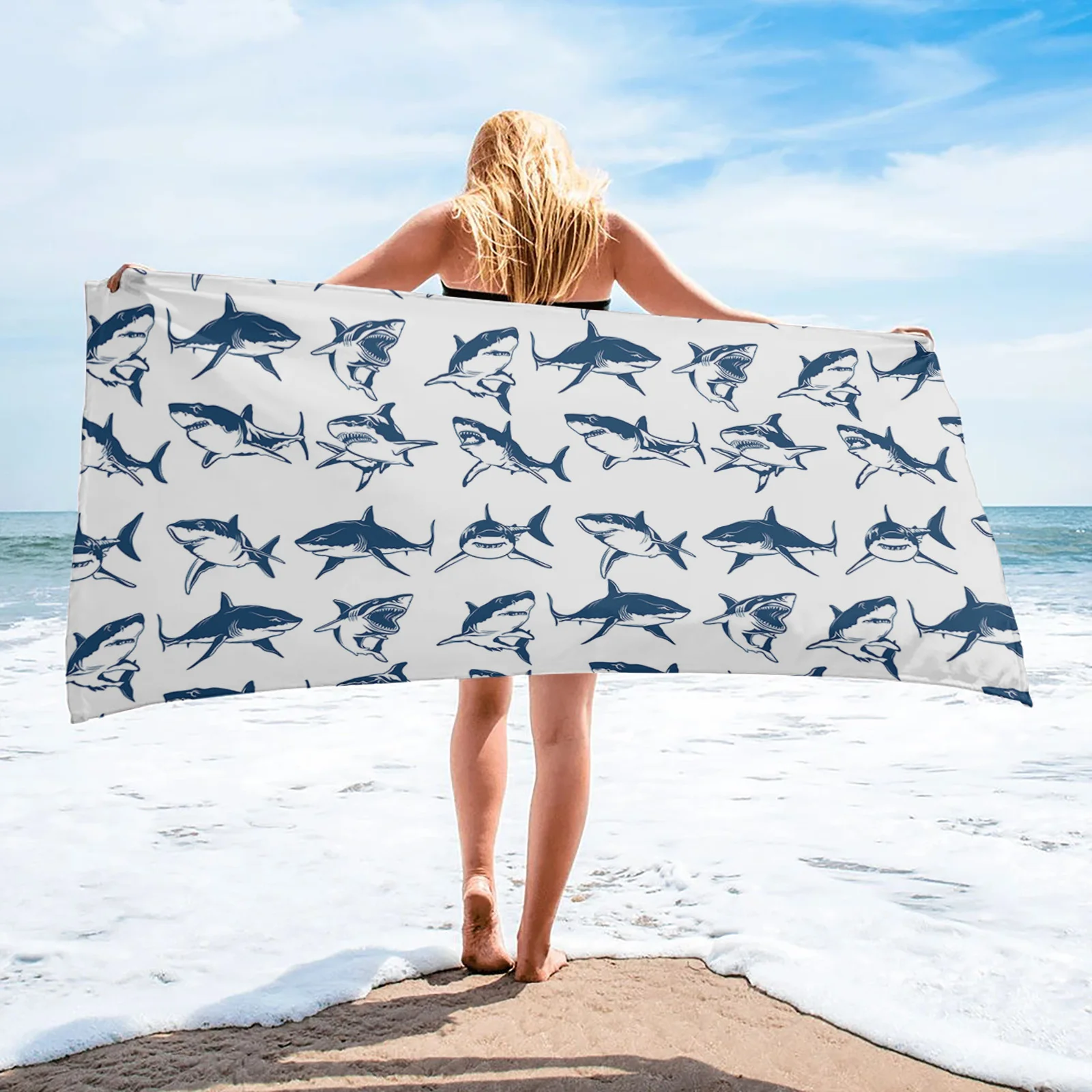 

Белое банное полотенце «акула море», мягкое абсорбирующее полотенце из микрофибры для ванной, пляжное полотенце, домашний текстиль