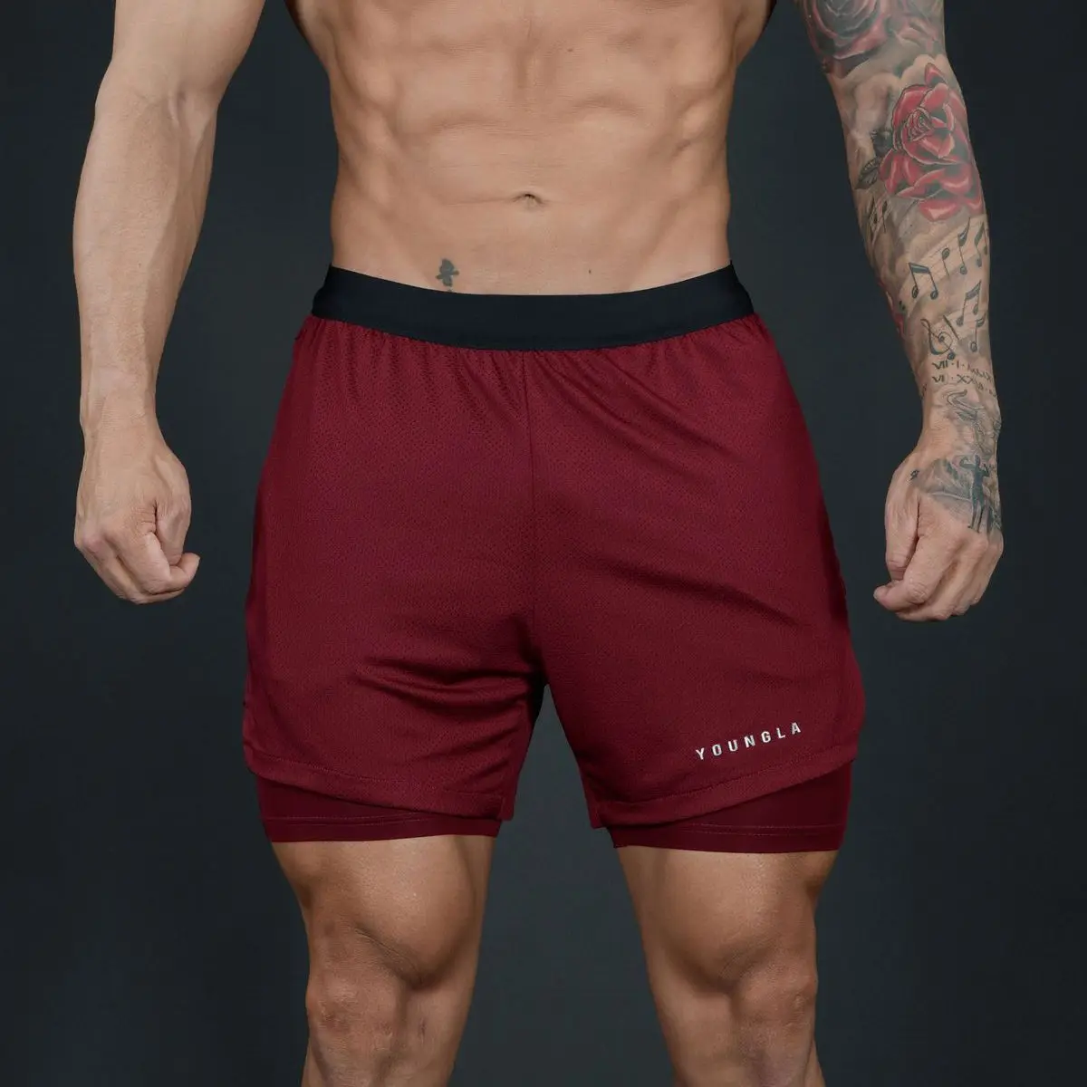 

Pantalones cortos elásticos de doble capa para hombre, ropa deportiva de verano para gimnasio, correr, entrenamiento de balonces