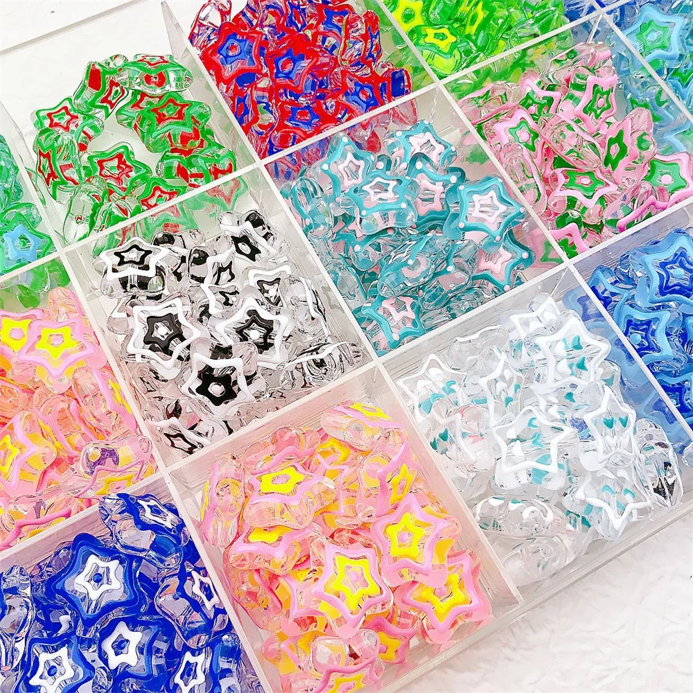 Акриловые вручную окрашенные пятиконечные Звездные бусины Конфеты DIY браслет ожерелье цепочки для мобильных телефонов перфорированный материал аксессуара