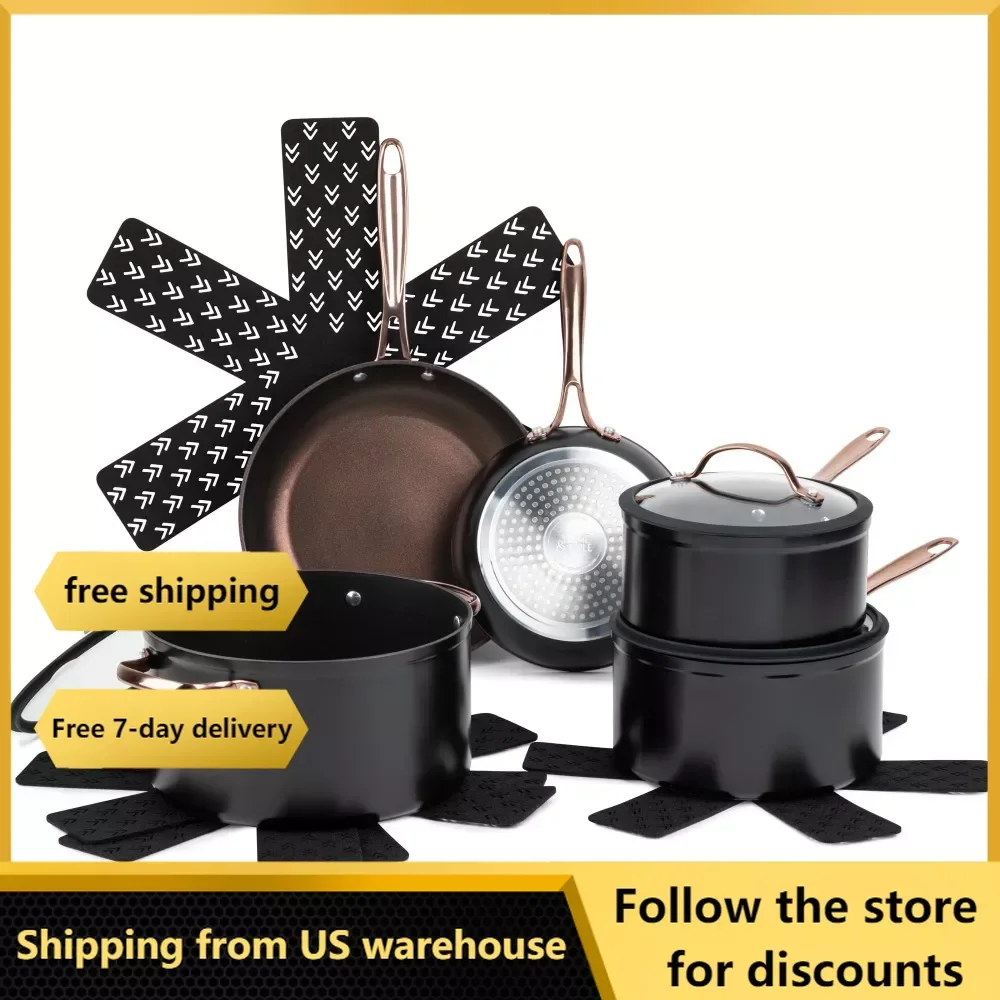 

Dishwasher Safe Pots and Pans Set for Kitchen Accessories Free Shipping Rose Gold Nonstick 12-Piece Cookware Set Cooking Pot Bar