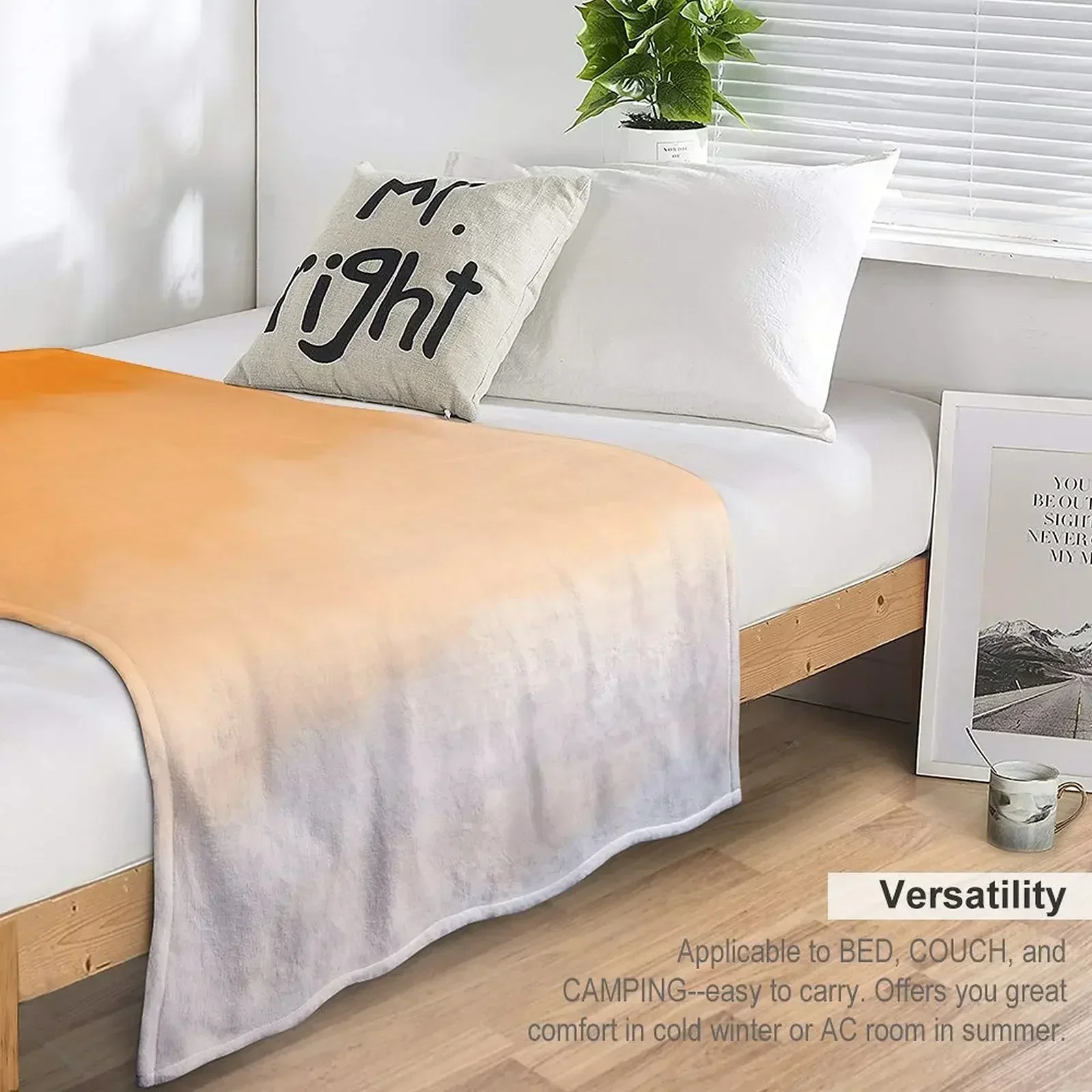 Оранжевое акварельное омбре (оранжевое/белое) пледы для дивана летние