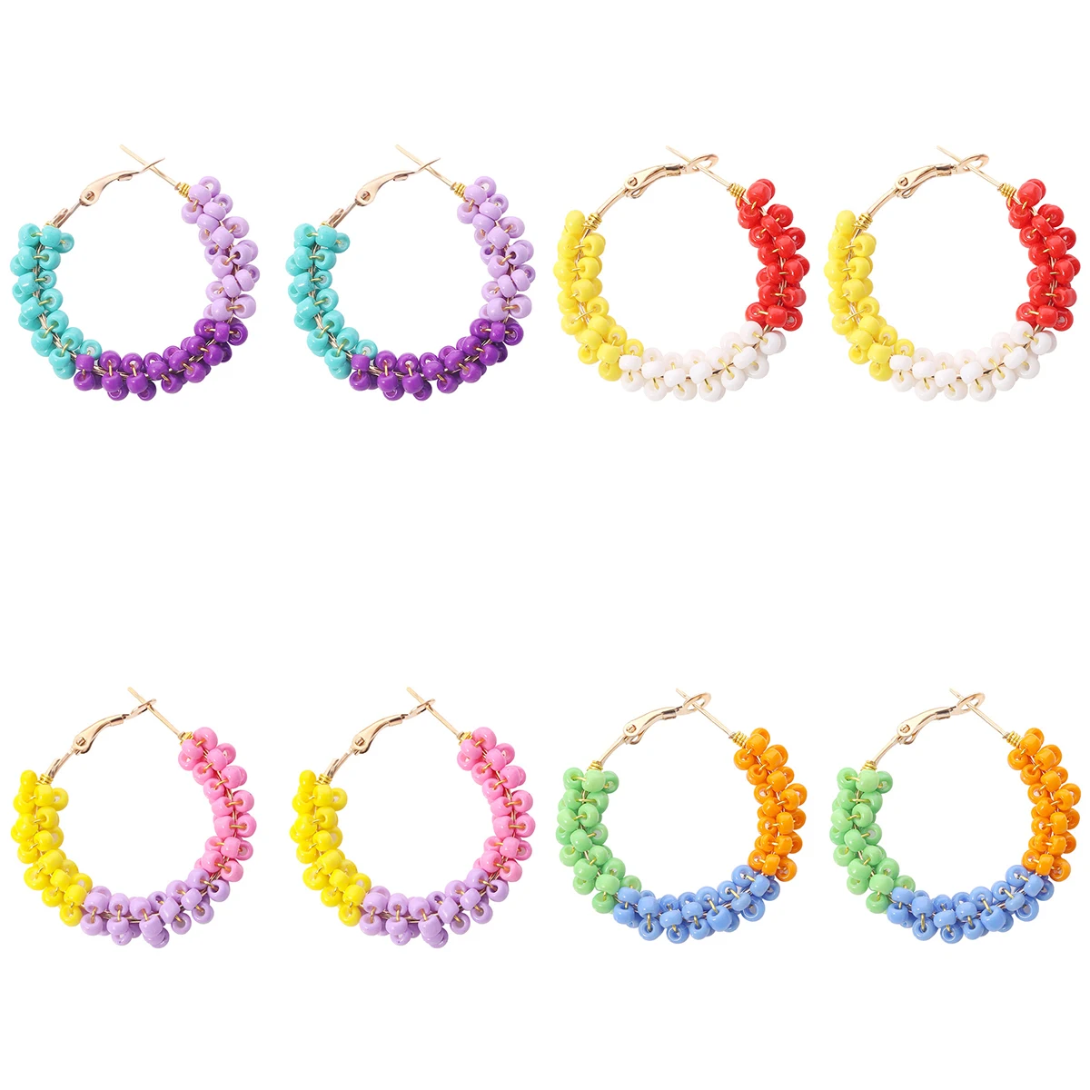 

Bohemian Colorful Rice Beads Hoop Earrings for Women Classic Handmade Beaded Round Huggies Earrings Summer Female Party Jewelry