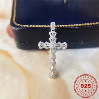 100 real 925 sterling silver color necklace cross natural moissanite gemstone hip hop silver 925 jewelry diamond necklaces