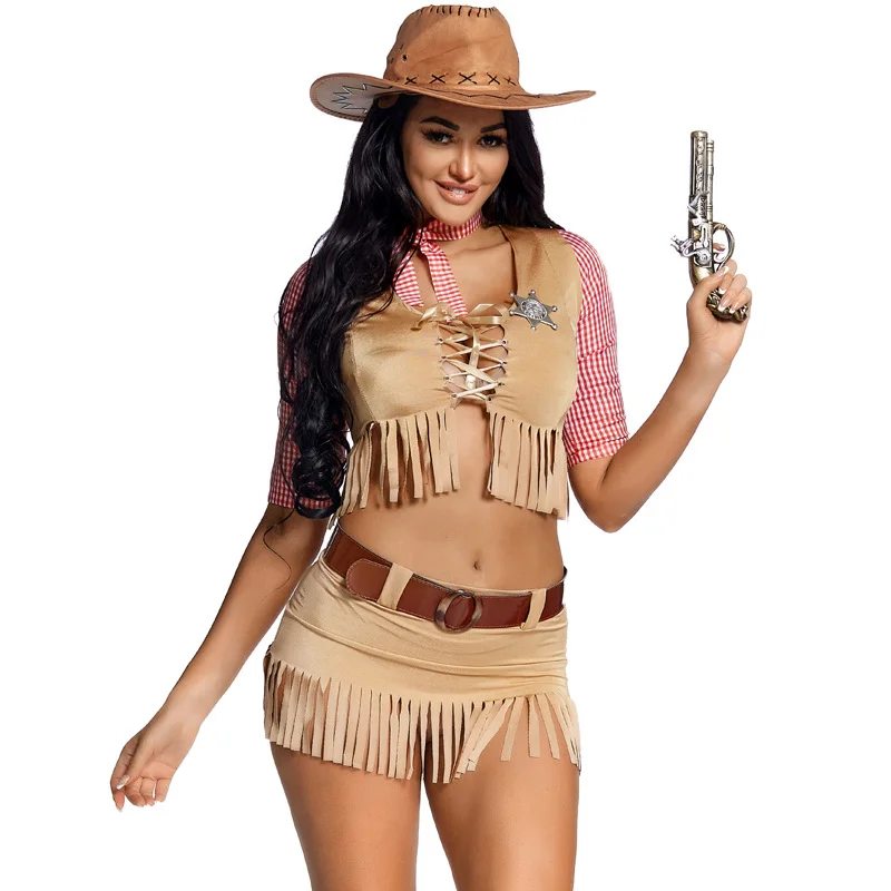 

Sexy West Cowboy Costume Adult Women Halloween Carnival Fancy Party Early American Pioneer Cosplay Uniform