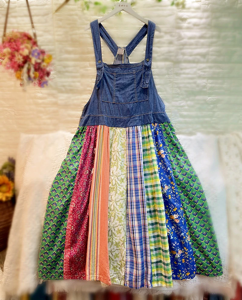 Female Cotton Linen Ibiza Bohemian Boho Chic Jumper Skirt Women Casual Gypsy Hippie Tribal Ethnic Loose Long Suspender Skirt