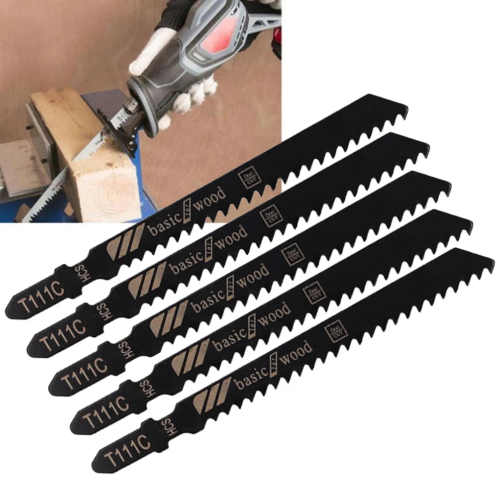 

5 Pcs T111C Jigsaw Blades HCS 100mm Cutter Saw For Cutting Wood For Softwood Chipboard Fibre Boards Cutting DIY Renovator Tools